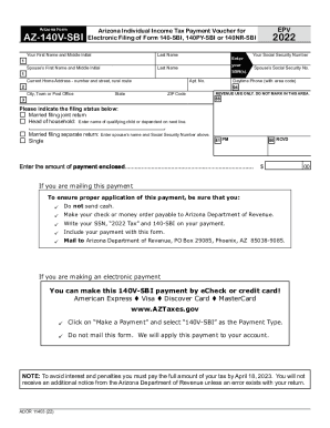 Fillable Online Arizona Form AZ 140V Arizona Individual Income Tax 