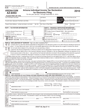 Fillable Online Arizona Form AZ 8453 Arizona Individual Income Tax 