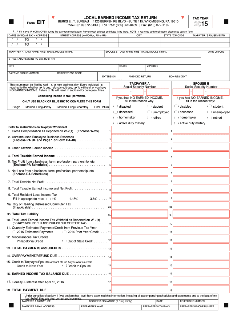 Fillable Online Berks Local Income Tax Form Fax Email Print PdfFiller