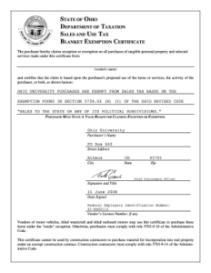 Fillable Online Blanket Certificate Of Exemption Ohio Fax Email Print