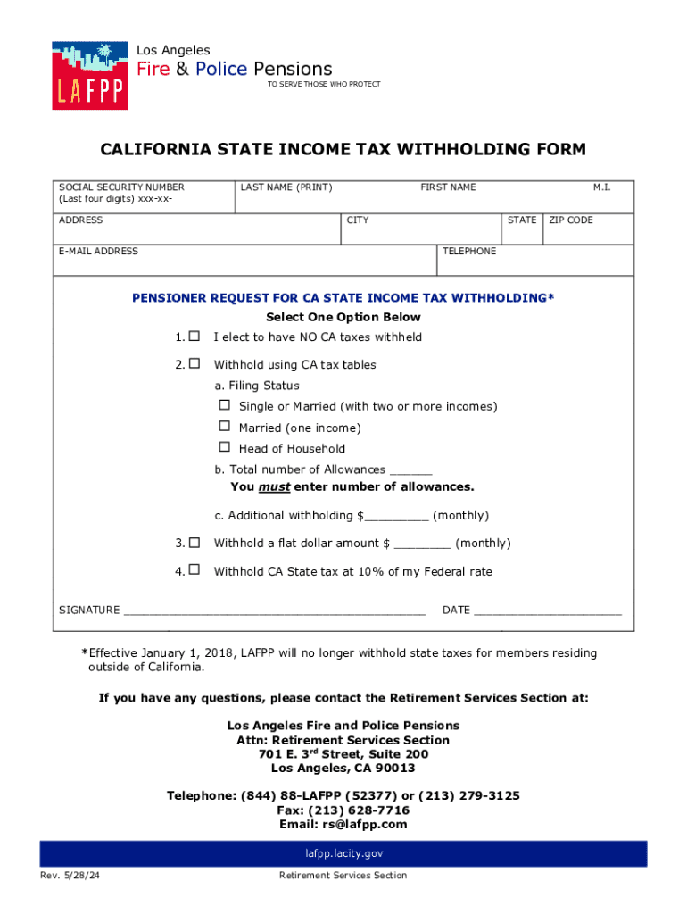 Fillable Online California State Income Tax Withholding Form For