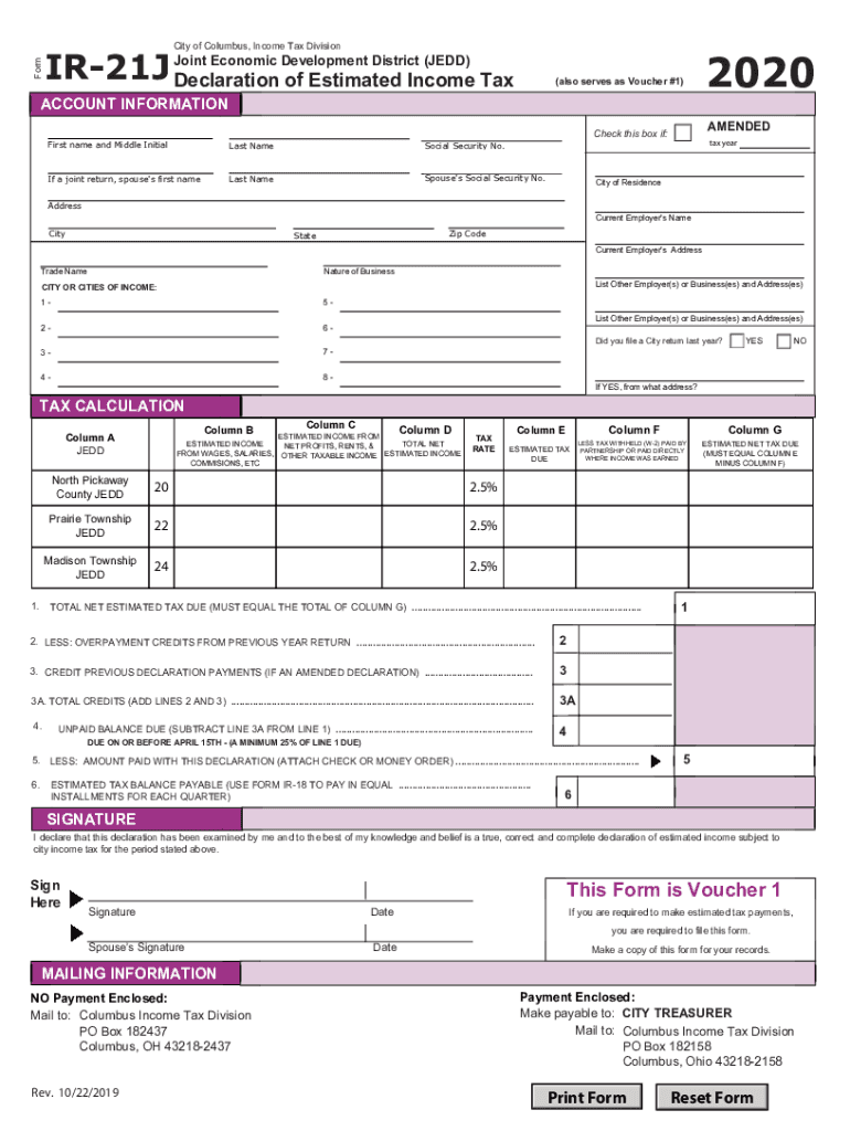 Fillable Online City Of Columbus Income Tax City Tax 101 For 