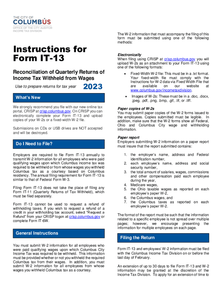 Fillable Online City Of Columbus Income Tax Division Fax Email Print
