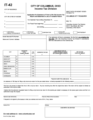 Fillable Online CITY OF COLUMBUS OHIO Income Tax Division Fax Email