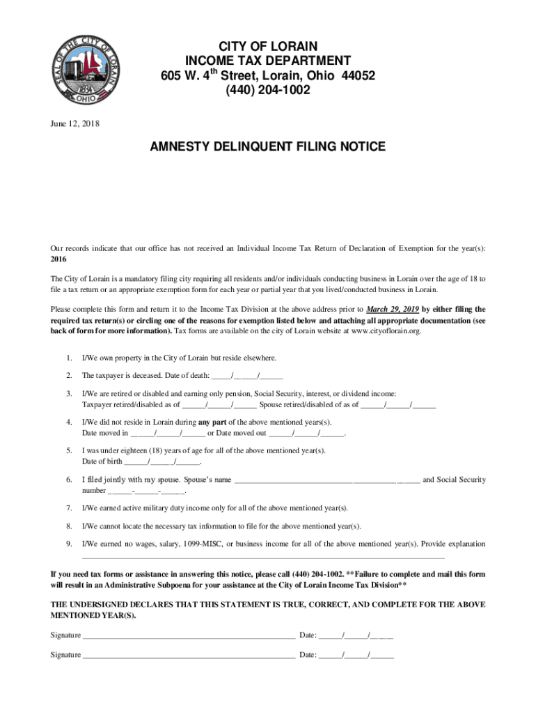 Fillable Online CITY OF LORAIN INCOME TAX DEPARTMENT 605 W 4 Street 