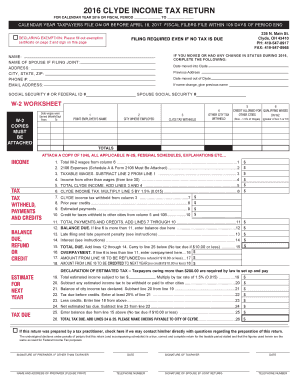 Fillable Online Clydeoh 2016 Income Tax Form Clyde Fax Email Print 