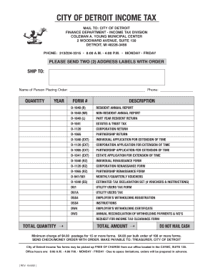 Fillable Online Detroitmi City Of Detroit Income Tax Order Form 