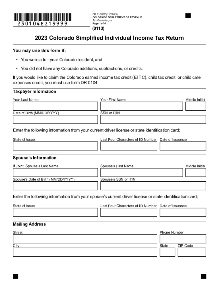 Fillable Online DR 0104EZ 2023 Colorado Simplified Individual Income 