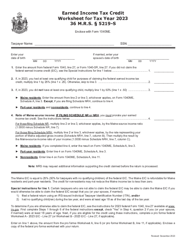 Fillable Online Earned Income Tax Credit Worksheet For Tax Year 2023 36 