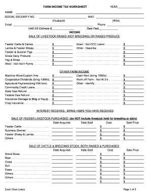 Fillable Online FARM INCOME TAX WORKSHEET YEAR SOCIAL SECURITY NO Fax 