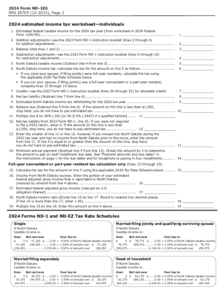 Fillable Online Form ND 1ES Estimated Income Tax Individuals 2024 