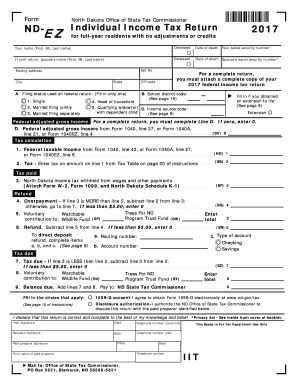 Fillable Online Form ND EZ Individual Income Tax Return North 
