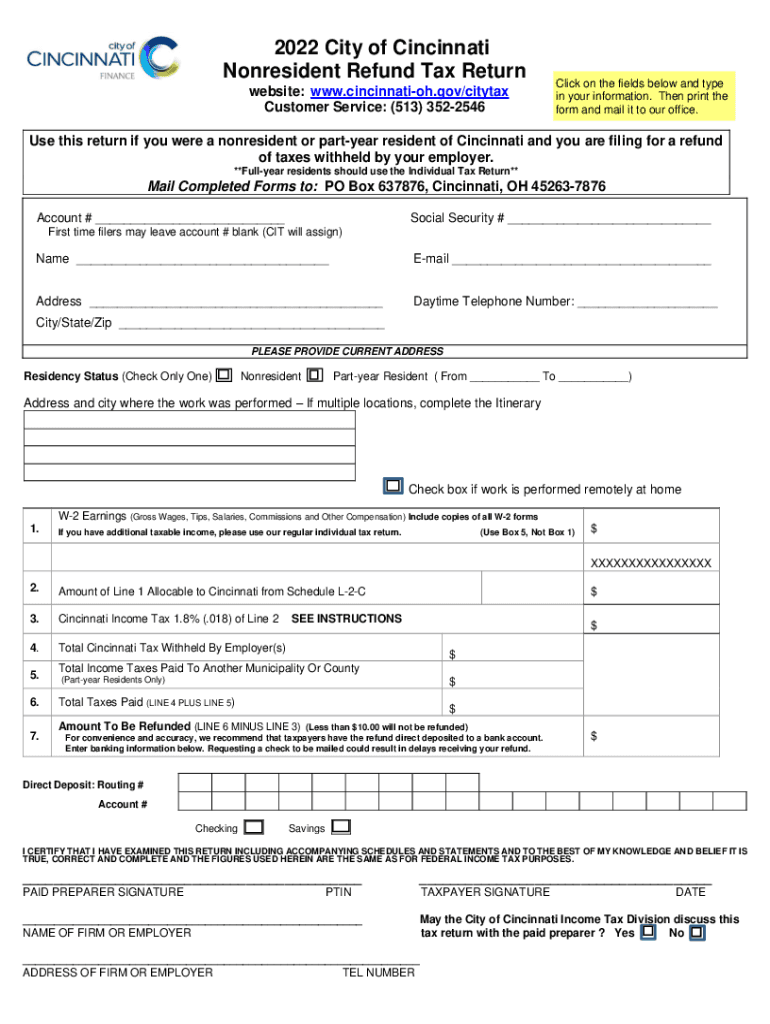 Fillable Online General Income Tax Forms Finance City Of Cincinnati 