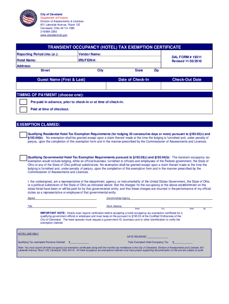 Fillable Online HOTEL TAX EXEMPTION CERTIFICATE Fax Email Print PdfFiller