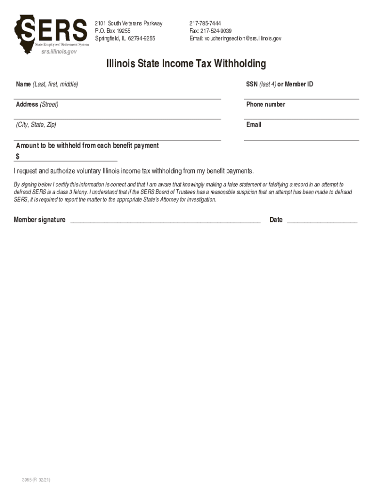Fillable Online Illinois State Income Tax Withholding Form 3965 