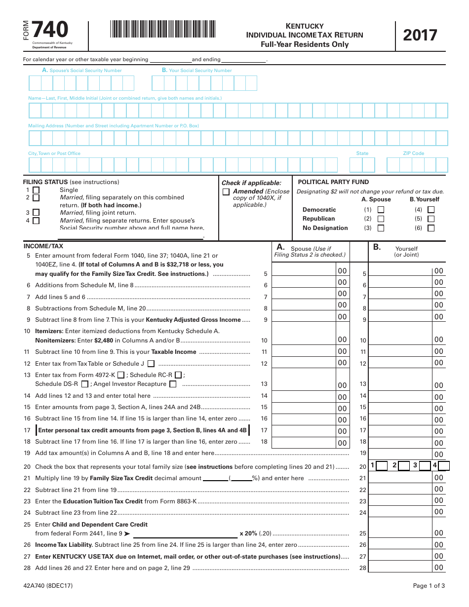 Fillable Online Kentucky Tax 740 Forms Printable Forms Free Online