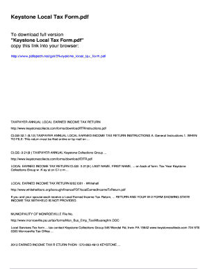 Fillable Online Keystone Local Tax Form Healthcare Reform And