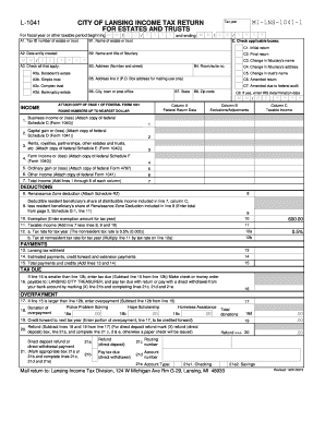 Fillable Online Lansingmi L 1041 CITY OF LANSING INCOME TAX RETURN MI 