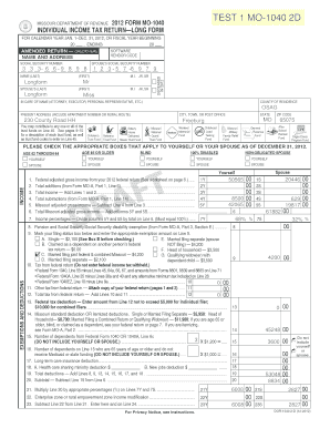 Fillable Online MO 1040 Individual Income Tax Return Long Form 