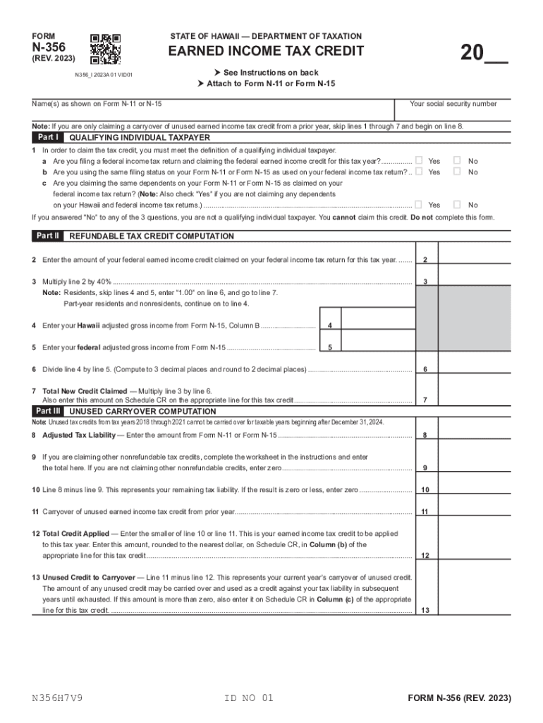 Fillable Online N 356 Rev 2023 Earned Income Tax Credit Forms 2023 