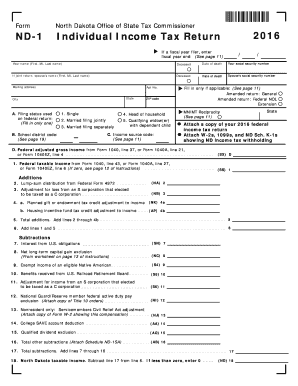 Fillable Online Nd Form ND 1 Individual Income Tax Return Fax Email 