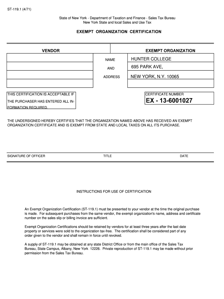 Fillable Online NYS Tax Exempt Formxls NYS Tax Exempt Form Fax Email 