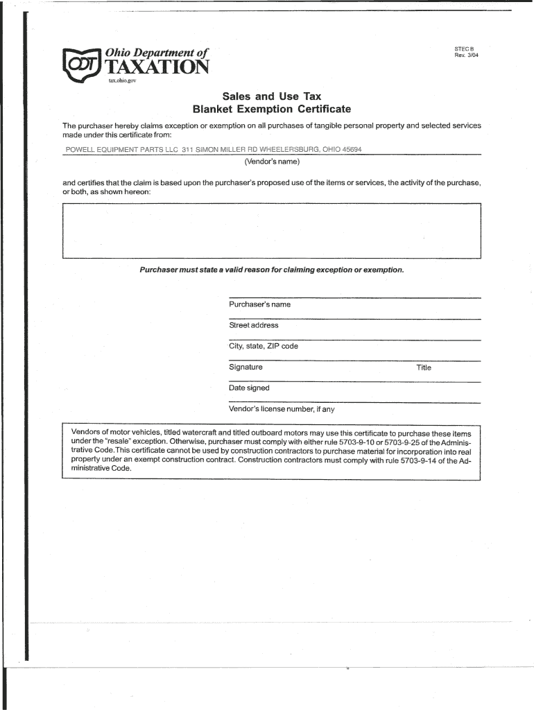 Fillable Online Ohio Sales Tax Exempt Form Fax Email Print PdfFiller