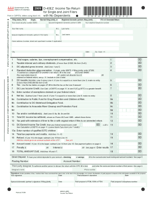 Fillable Online Otr Cfo Dc D 40EZ Individual Income Tax Forms And 
