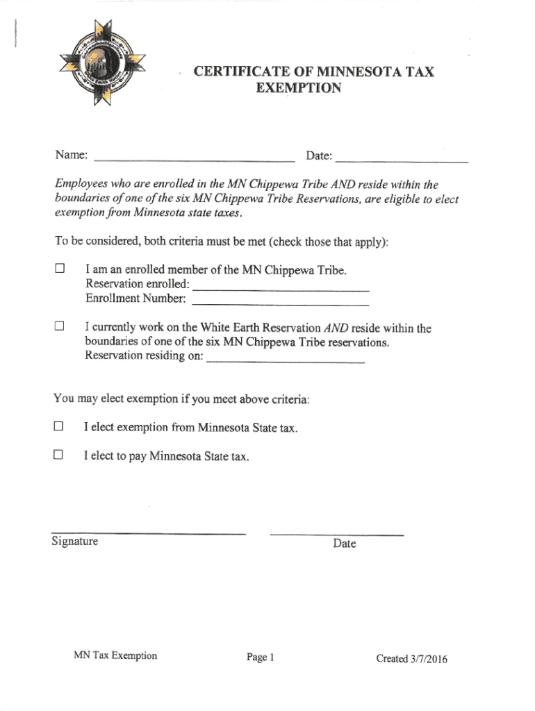 Fillable Online PDF CERTIFICATE OF MINNESOTA TAX EXEMPTION White 
