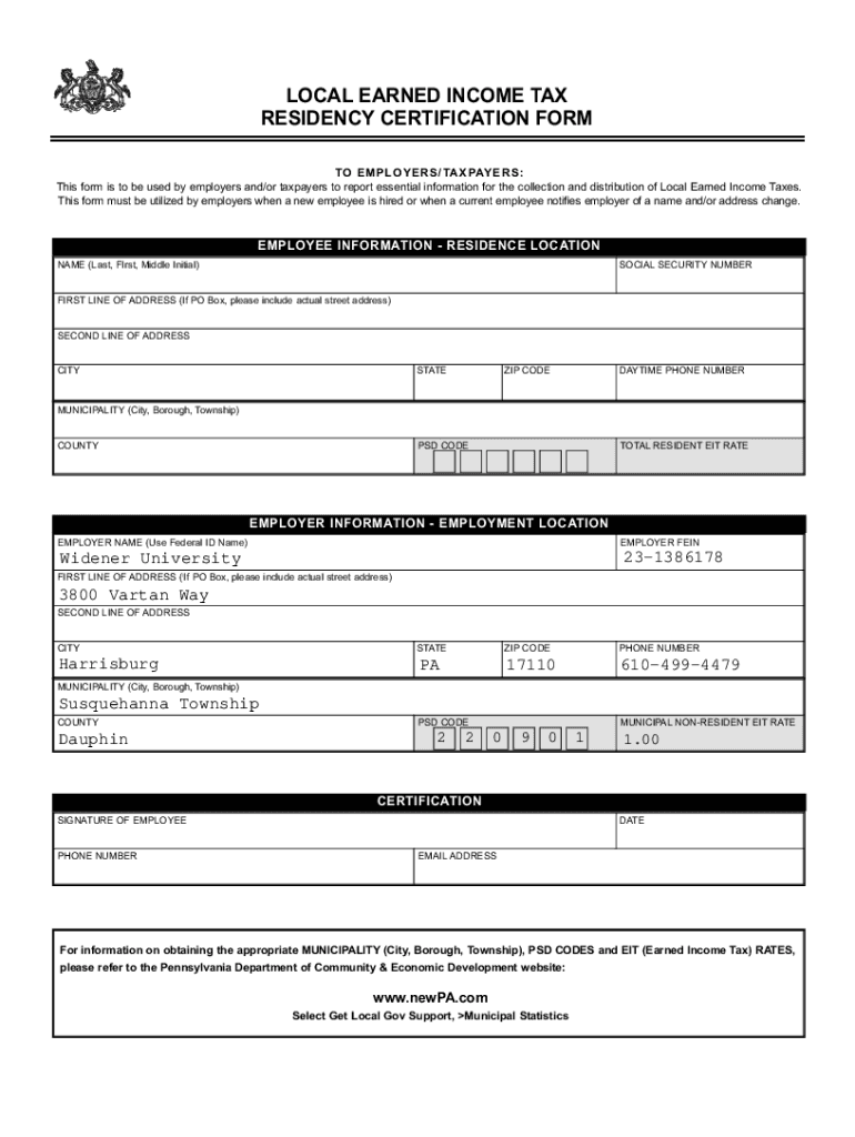 Fillable Online Pennsylvania Local Income Tax Form Fill And Sign 