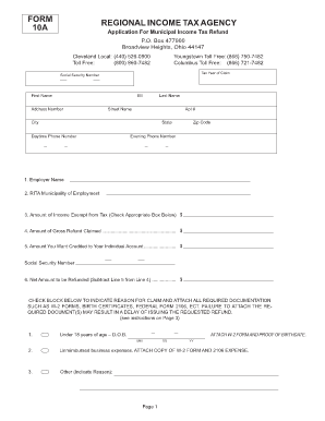 Fillable Online REGIONAL INCOME TAX AGENCY FORM 10A Village Of