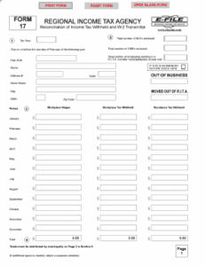 Fillable Online REGIONAL INCOME TAX AGENCY FORM 17 Fax Email Print
