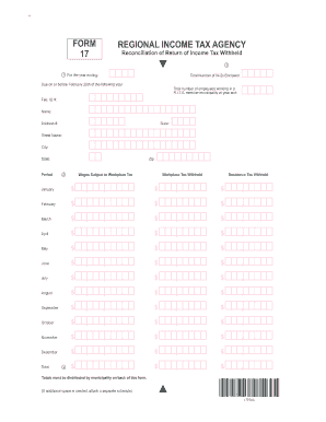Fillable Online REGIONAL INCOME TAX AGENCY FORM 17 FormSend Fax Email 