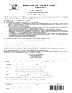 Fillable Online REGIONAL INCOME TAX AGENCY FORM 17C FormSend Fax 