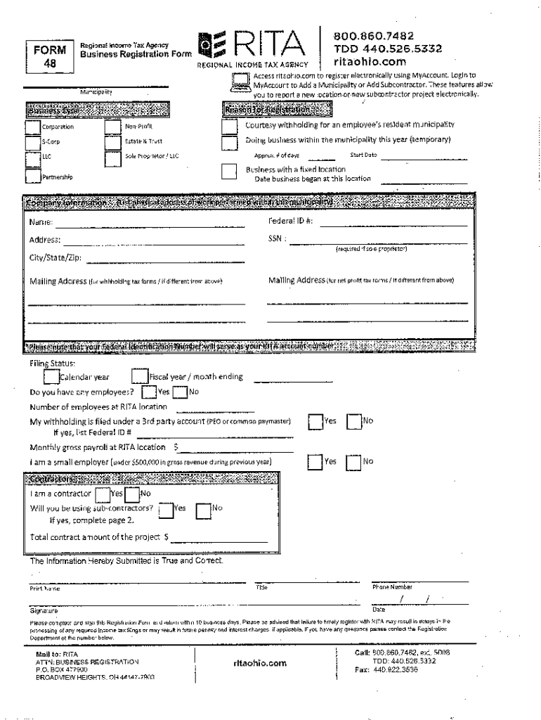 Fillable Online Regional Income Tax Agency Form Fax Email Print PdfFiller