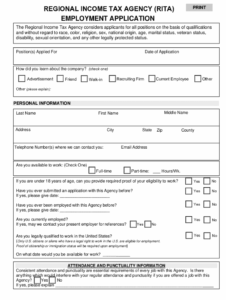 Fillable Online Regional Income Tax Agency rita Employment