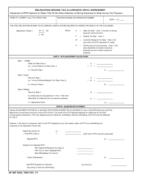 Fillable Online RELOCATION INCOME TAX ALLOWANCE RITA WORKSHEET Fax 