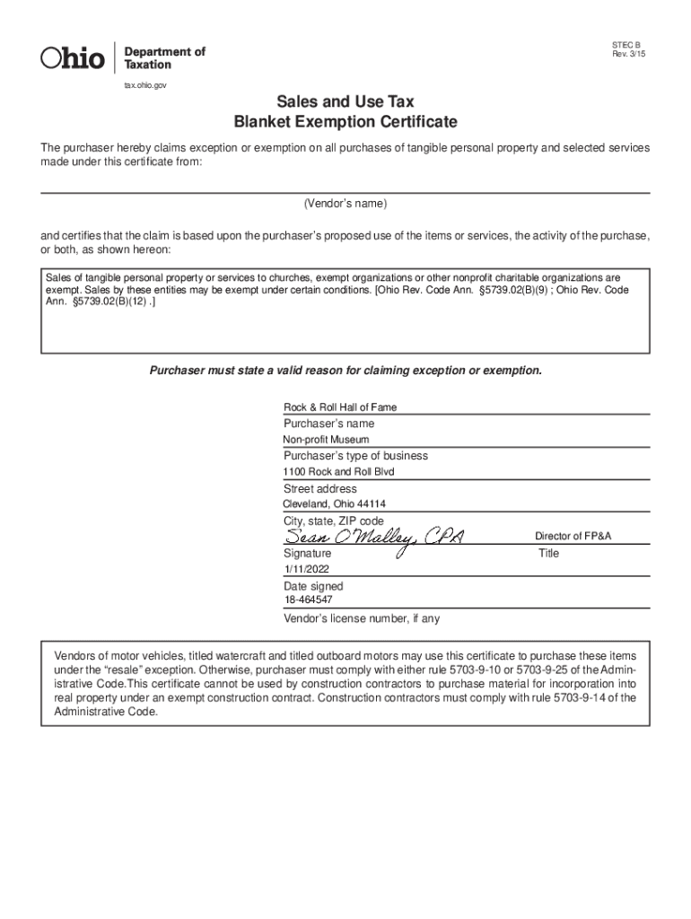 Fillable Online Tax exempt blanket certificate signed pdf Fax Email 