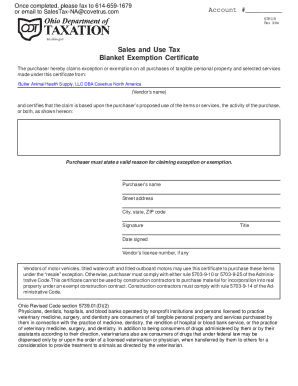 Fillable Online Tax ohio gov Sales And Use Tax Blanket Exemption 