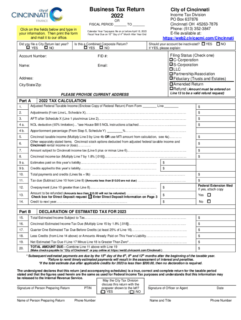 Fillable Online TOL CITY OF CINCINNATI INDIVIDUAL INCOME TAX Fax 