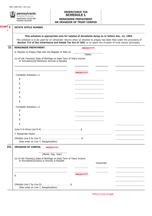 Fillable Schedule L Form Rev 1644 Pa Inheritance Tax Printable Pdf 
