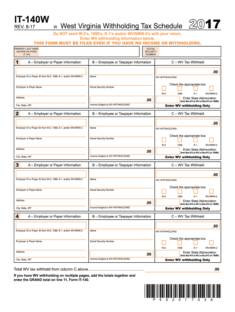 Fillable West Virginia Tax Form It 140 Printable Forms Free Online
