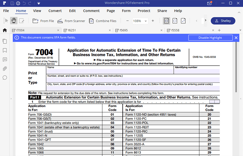 For How To Fill In IRS Form 7004