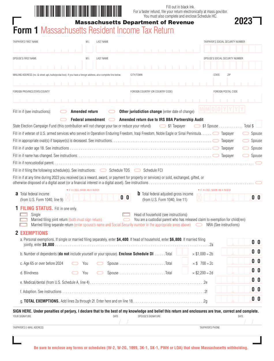 Form 1 Download Fillable PDF Or Fill Online Massachusetts Resident 