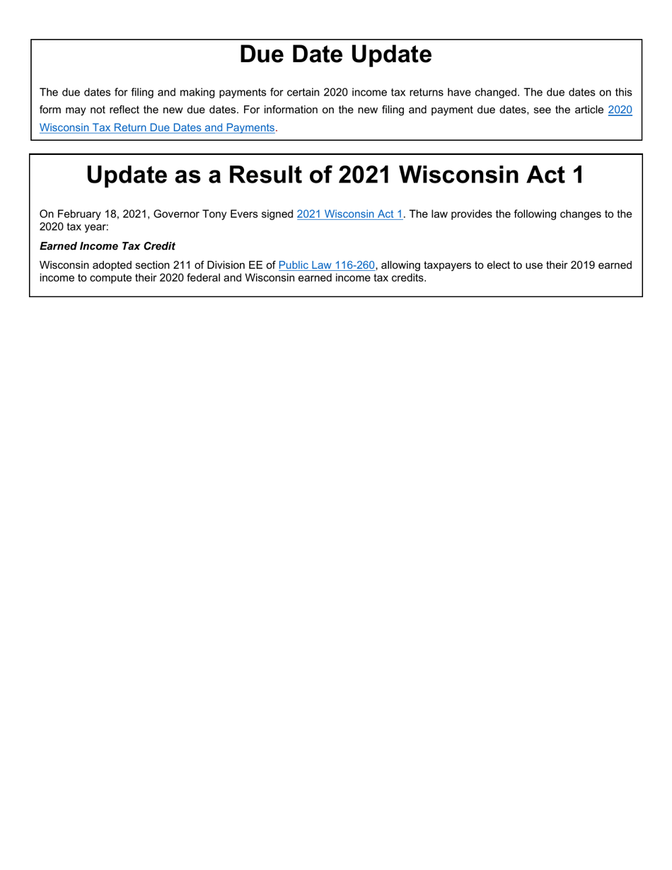 Form 1 Download Fillable PDF Or Fill Online Wisconsin Income Tax 2020 