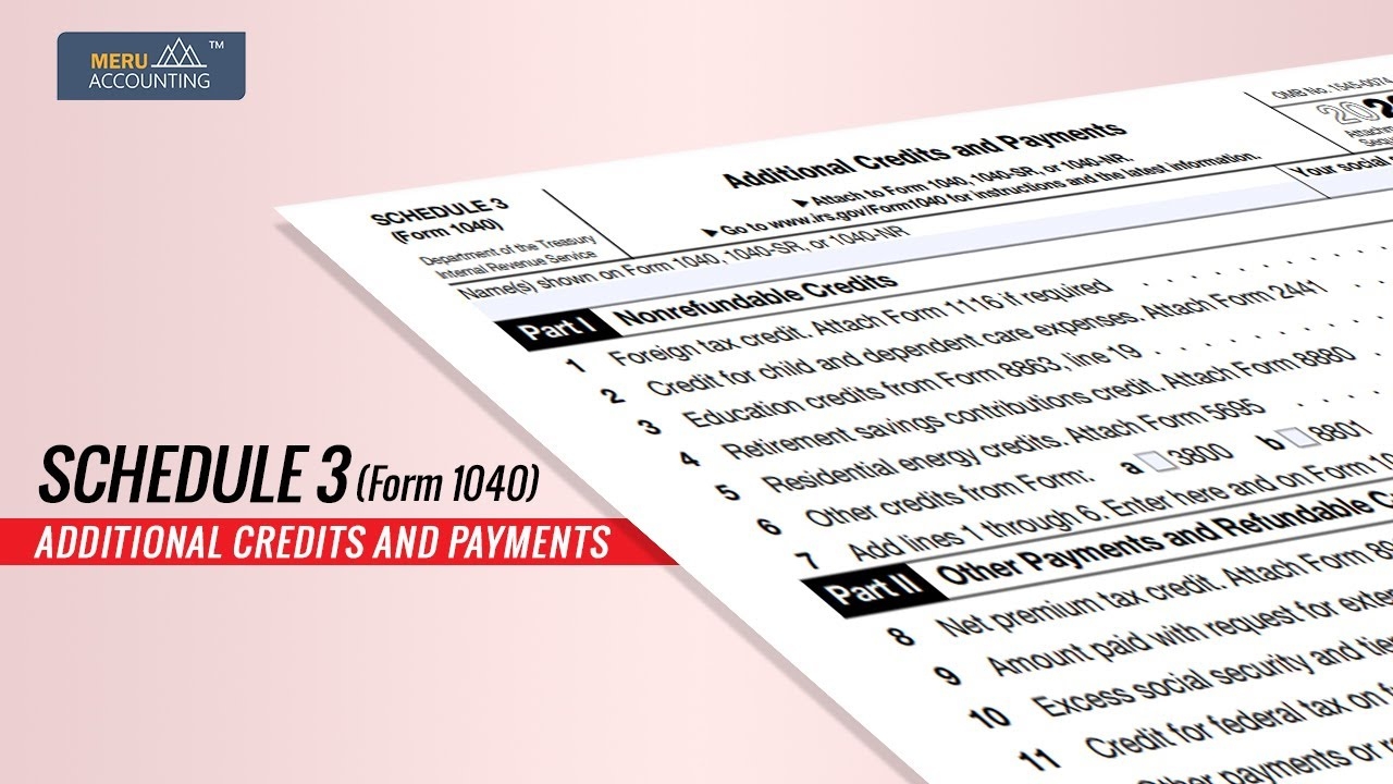 Form 1040 Schedule 3 Additional Credits And Payments YouTube