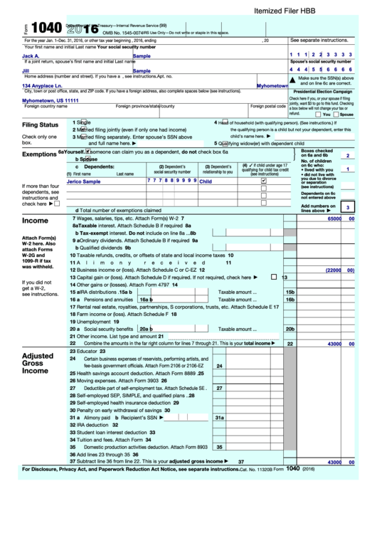 Form 1040 U s Individual Income Tax Return 2016 Printable Pdf Download