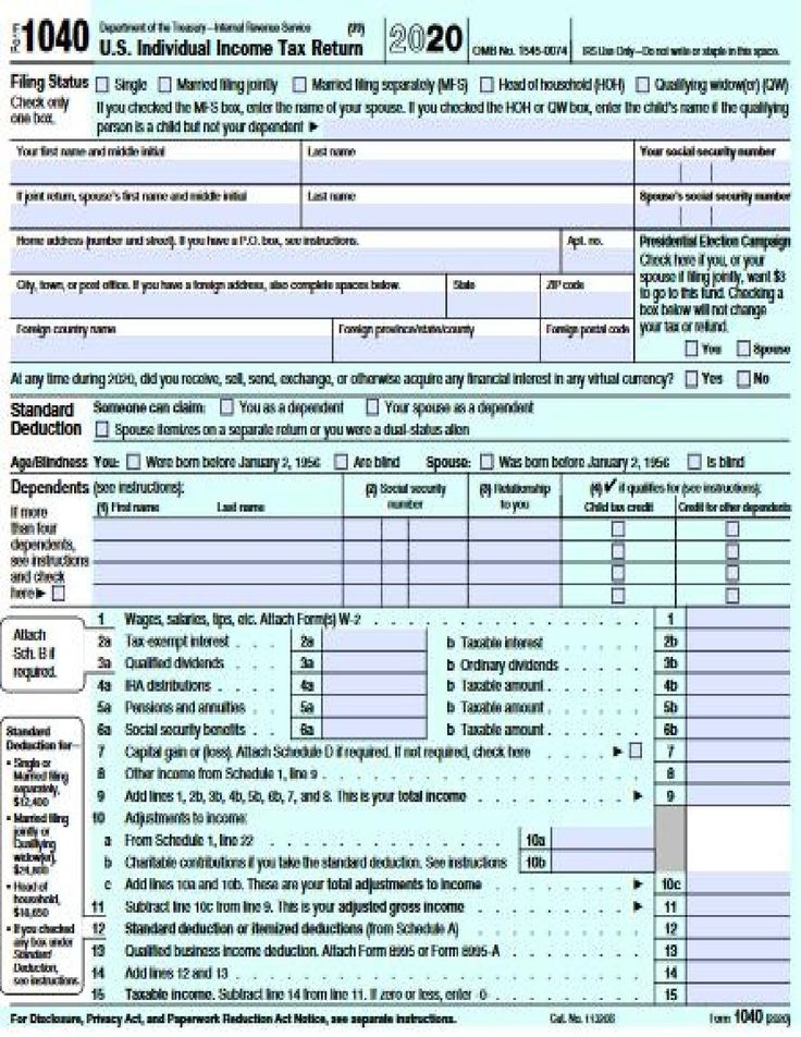 Form 1040 U S Individual Income Tax Return 2020