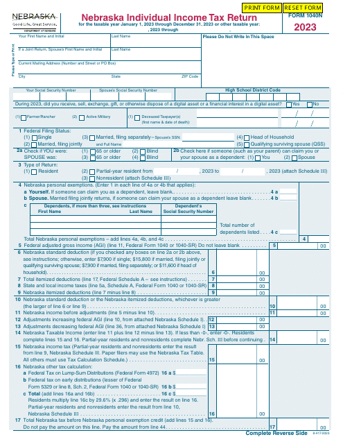Form 1040N Download Fillable PDF Or Fill Online Nebraska Individual