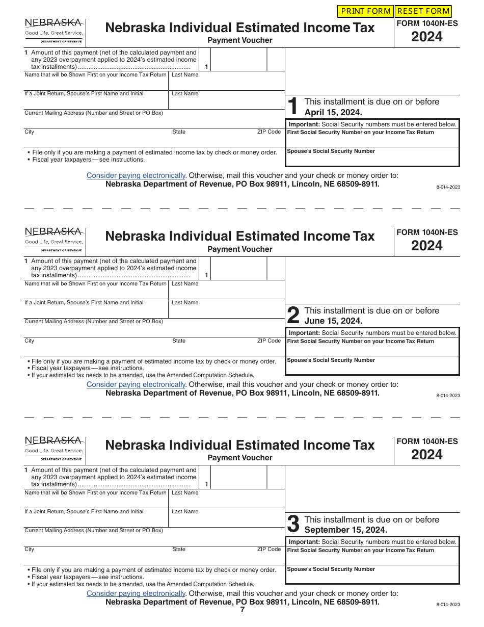 Form 1040N ES Download Fillable PDF Or Fill Online Nebraska Individual 